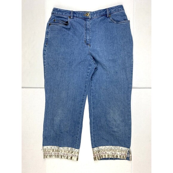 Susan Bristol Women 6 Capri Denim Pants Blue Embroidered Beaded Stretch W29 L22 - Picture 1 of 11